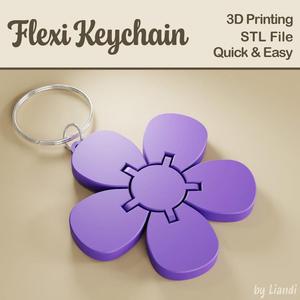Flexi Flower STL Keychain - 3D Print File, Flexible Fidget Spring Keyring Bag Charm, Articulated, Digital Download for Commercial Use