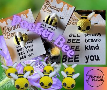 Pocket Bee-- Encouraging Tiny Pocket Pet or Keychain with Card