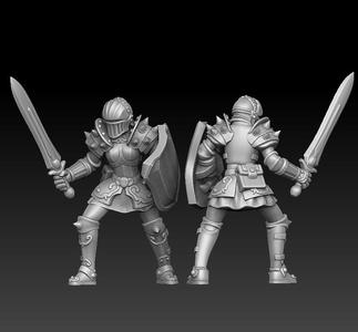 Female knight with sheld and sword