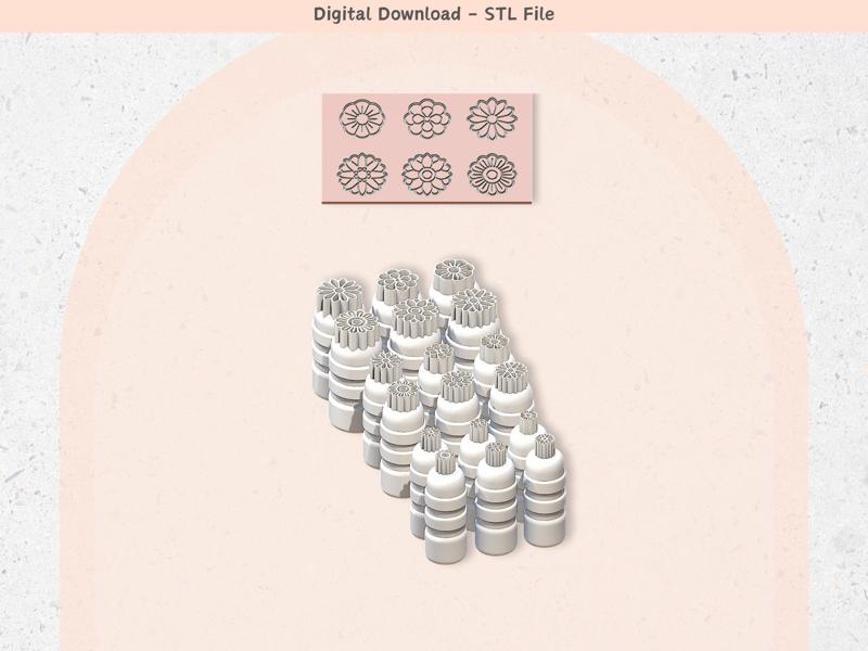 Flowers X 6 Stamps for Polymer Clay | Set of 6 | Digital STL File | Clay Tools | Clay Cutters