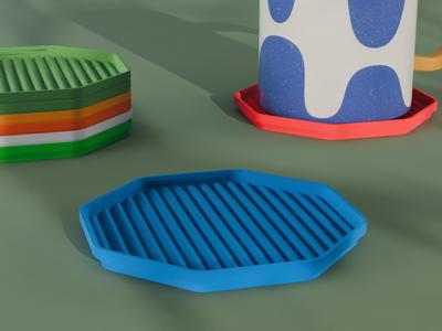 Stackable Scalloped Octagon Coaster Set 3D Print STL File | 3 Sizes 