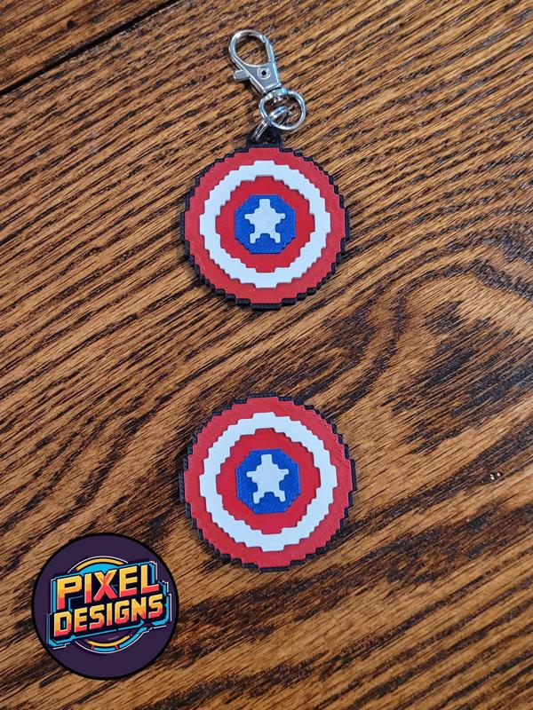 Captain America Shield Pixel Art with Keychain
