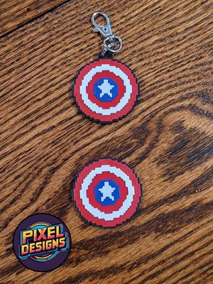 Captain America Shield Pixel Art with Keychain