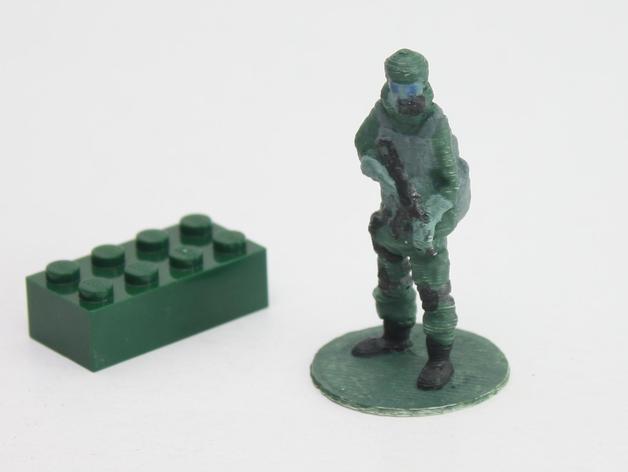 Gas mask soldier on stand