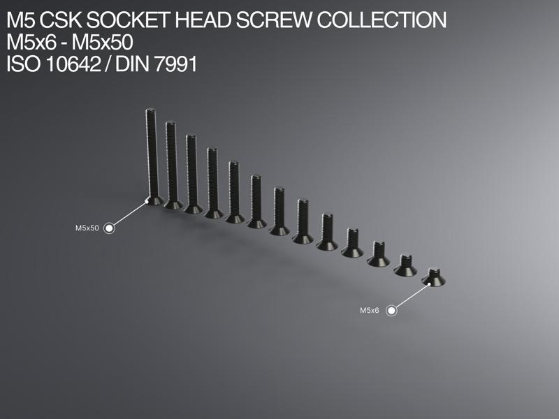 M5 CSK Socket Head Screw Collection M5x6-M5x50 ISO 10642 / DIN 7991