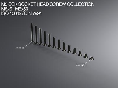 M5 CSK Socket Head Screw Collection M5x6-M5x50 ISO 10642 / DIN 7991