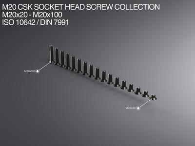 M20 CSK Socket Head Screw Collection M20x20-M20x100 ISO 10642 / DIN 7991