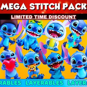 Mega Stitch STL Pack – 3D Printable Fan Art Figurine Bundle – Chibi, Cute, Funny, Bunny Suit, Heart