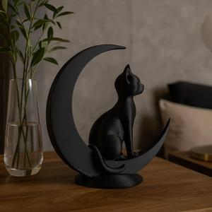 Minimalist Cat Sitting on the Moon Sculpture