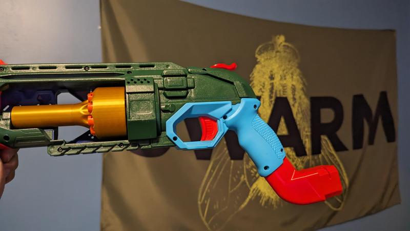 Nerf Trailblazer 9-shot short dart cylinder and stock attachment point.