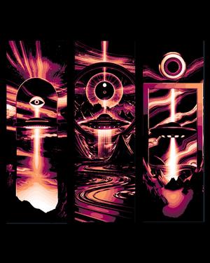 Pop art and new age style bookmarks with an alien spaceship theme