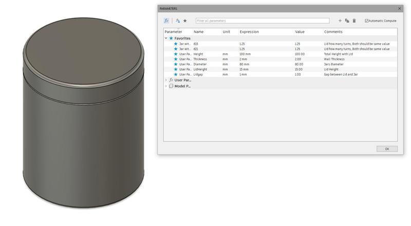 Parametric Jar with threaded lid v1