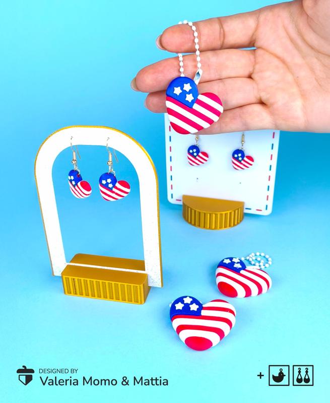 USA Heart Keychain Earrings – 4th of July Edition