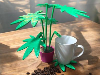 Marijuana Leaf Drink Coaster Set Magnetic