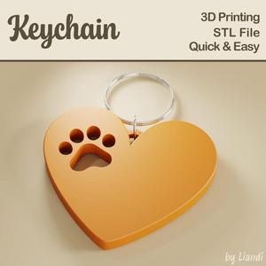 Cat Paw Print Heart STL Keychain - 3D Print File, Cat Love Pawprint Keyring or Bag Charm, Digital Download for Commercial Use