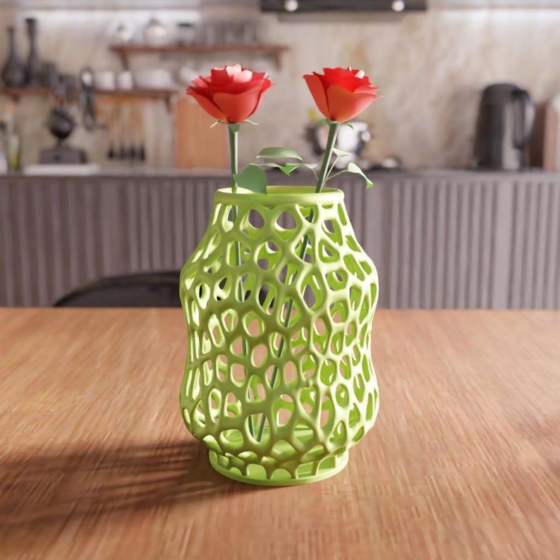 3D Futuristic Wireframe Vase STL File - Modern Flower Vase for Home Decor, Unique Desk Vase, 3D Printable Indoor Vase, Digital Flower Pot