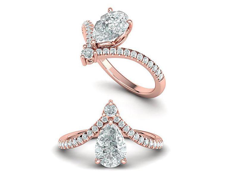 Pear Chevron Engagement ring Own design 9mm x 6mm pear stone