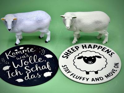 Realistic Sheep with Pun Coaster (German)