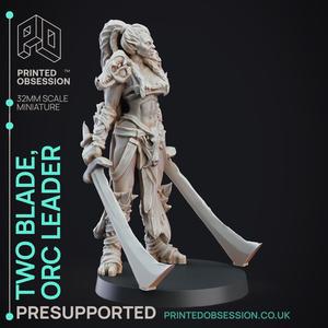 Two Blade - Female Orc Commander - PRE SUPPORTED - 32 mm scale miniature
