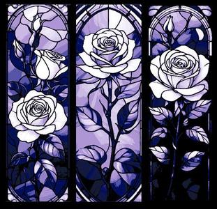 Stained Glass Roses in Bloom - Set of 3 Bookmarks colored in Hueforge