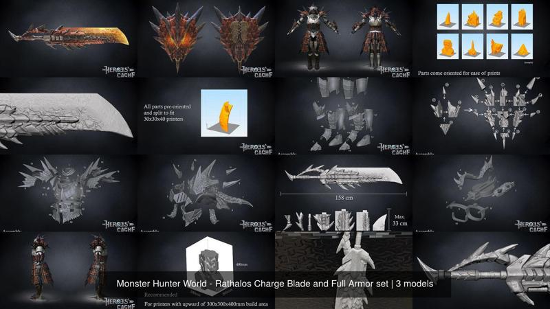 Monster Hunter World - Rathalos Charge Blade and Full Armor set 3D Model Collection