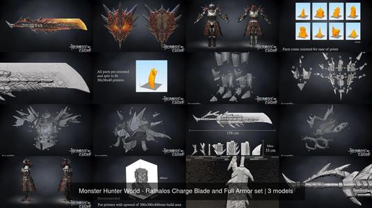 Monster Hunter World - Rathalos Charge Blade and Full Armor set 3D Model Collection