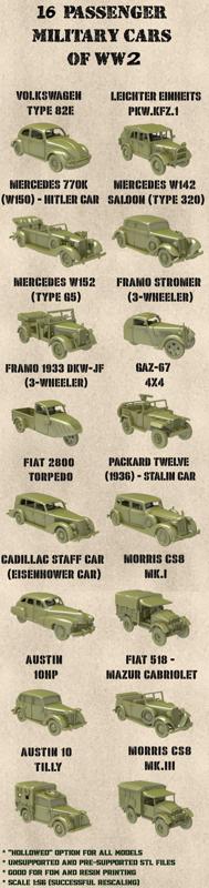 STL PACK - 16 Passenger Military Cars of 1930-1945 years (Volume 1) (scale 1:56) - PERSONAL USE