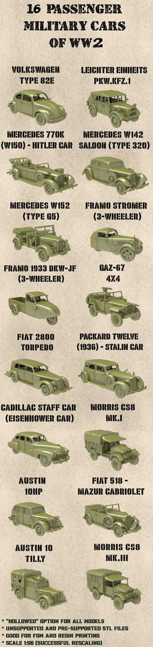 STL PACK - 16 Passenger Military Cars of 1930-1945 years (Volume 1) (scale 1:56) - PERSONAL USE