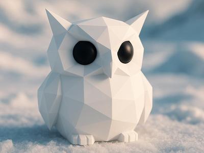 Snow Owl – Low Poly – Origami Style