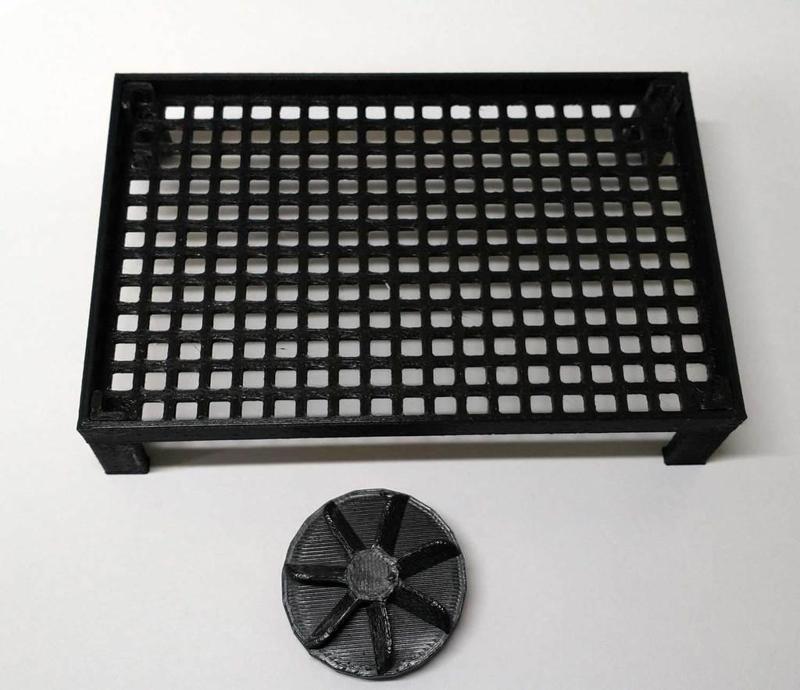 Resin print washing basket and fan adapter