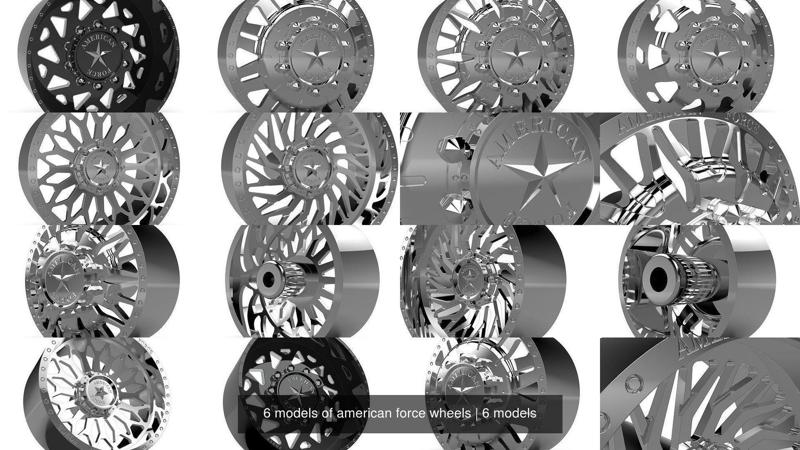 6 models of american force wheels 3D Model Collection