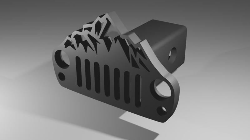 Jeep Grill with Mountains Trailer Hitch Cover