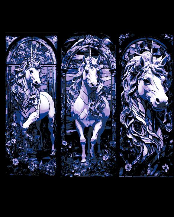 Stained Glass window designs of a Mythical Unicorn - Set of 3 Bookmarks