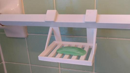 Hanging Soap Dish for Square Shower Rod angled at 45 degrees