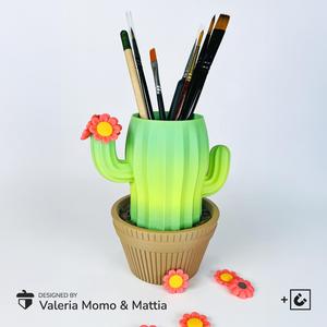 Cactus Desk Organizer 🌵✨, Desk, Magnetic Flowers (Optional)