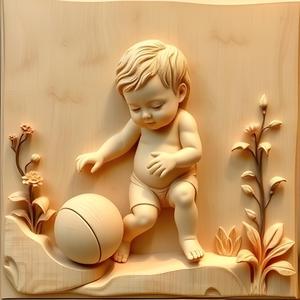  3D Printable Bas Relief Sculpture: Little Boy Playing in a Garden