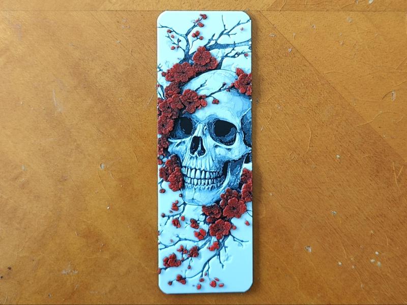 Skull and Cherry Blossom Flower Bookmark