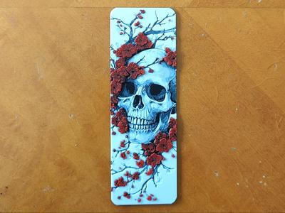 Skull and Cherry Blossom Flower Bookmark