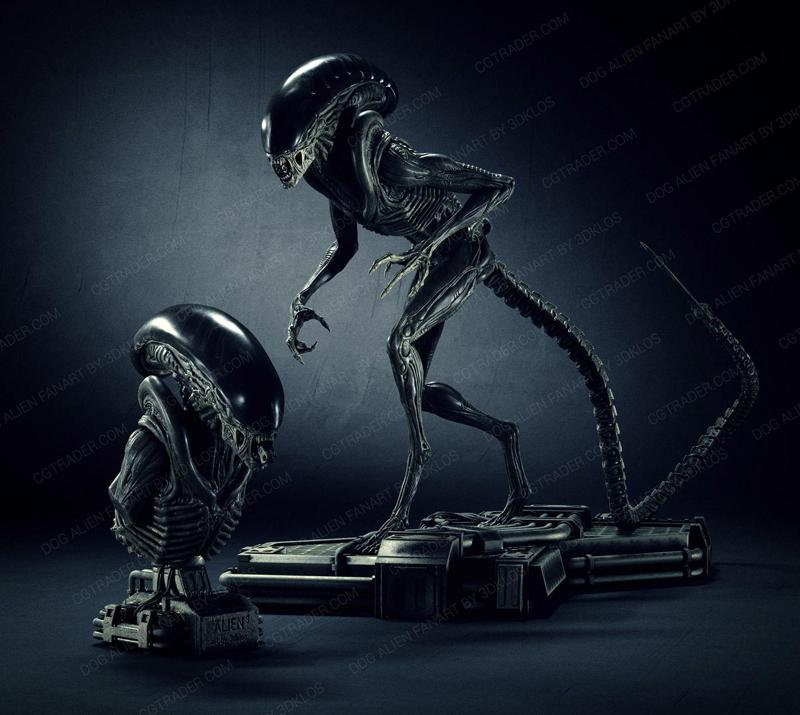 Dog Alien Walking and BUST - fanart printable STL 3D print model
