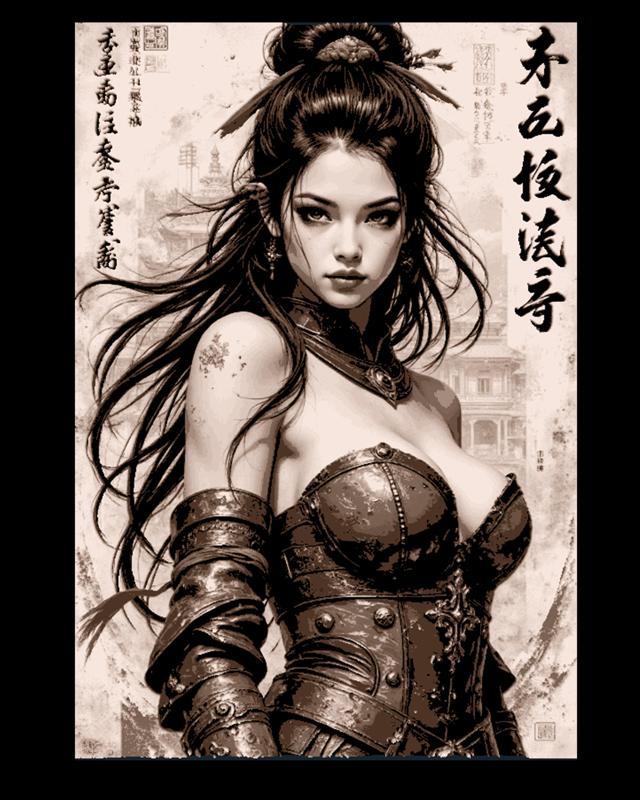 Asian Beauty Pinup art in an Old Western style - Hueforge Wall art