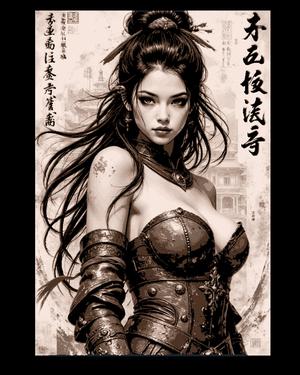 Asian Beauty Pinup art in an Old Western style - Hueforge Wall art