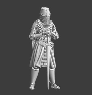 Medieval English Knight standing with sword