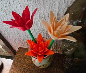 Flower with stems 10, 15 and 20 cms – Fleur avec tiges de longueur 10, 15 et 20 cms.