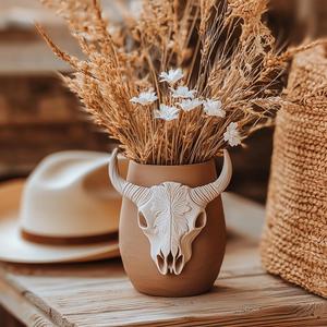 Wild Frontier Bull Skull Vase – Western Accent for Modern Interiors