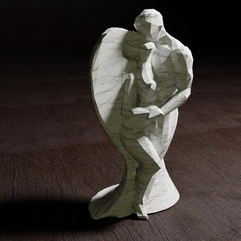 Low Poly Valentine Couple Sculpture - leaning