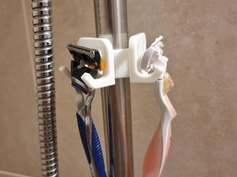 Double razor holder for shower rail (modular)