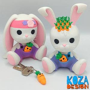 Bunny Brothers, cute baby rabbits and their articulated carrot keychain