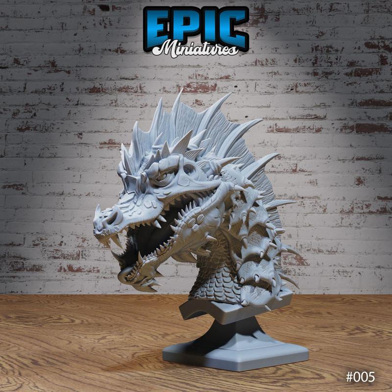 Green Dragon Bust / Drake Decoration / Collectible Monster / Fantasy Figure / Magical Beast Statue / Legendary Draconic Army