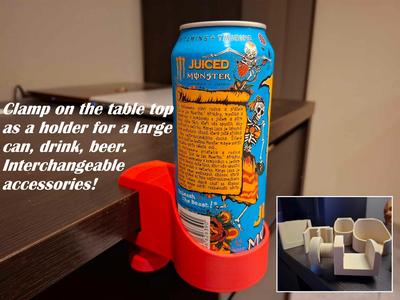 Clamp on the table top as a holder for a  beer