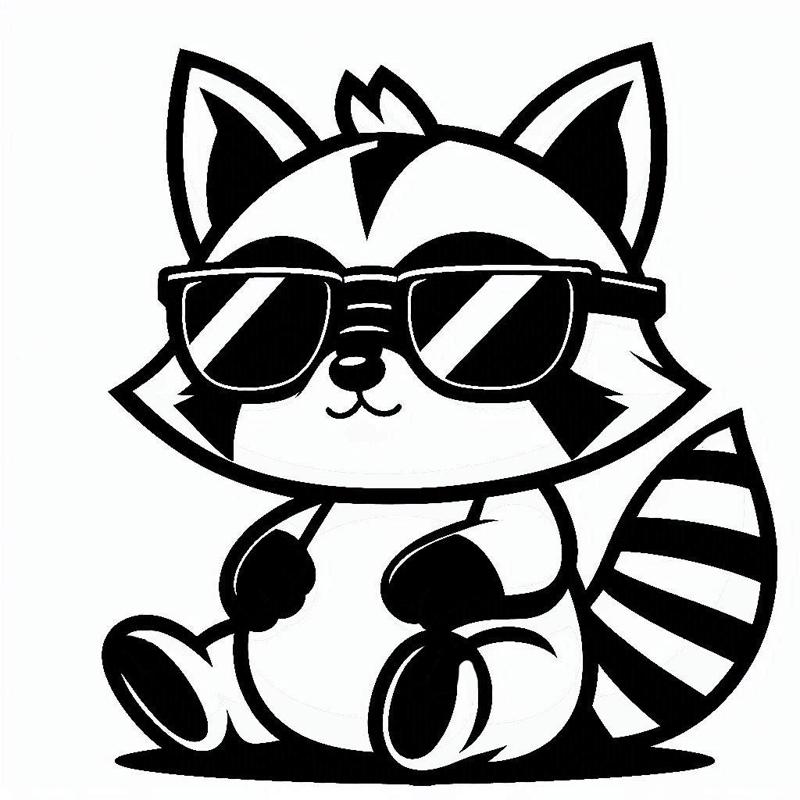 Cool Raccoon in glasses line art